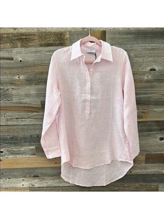 Harshman Tops - NWT Harshman Collette Shirt Pink Stripe 100% Linen Size Small